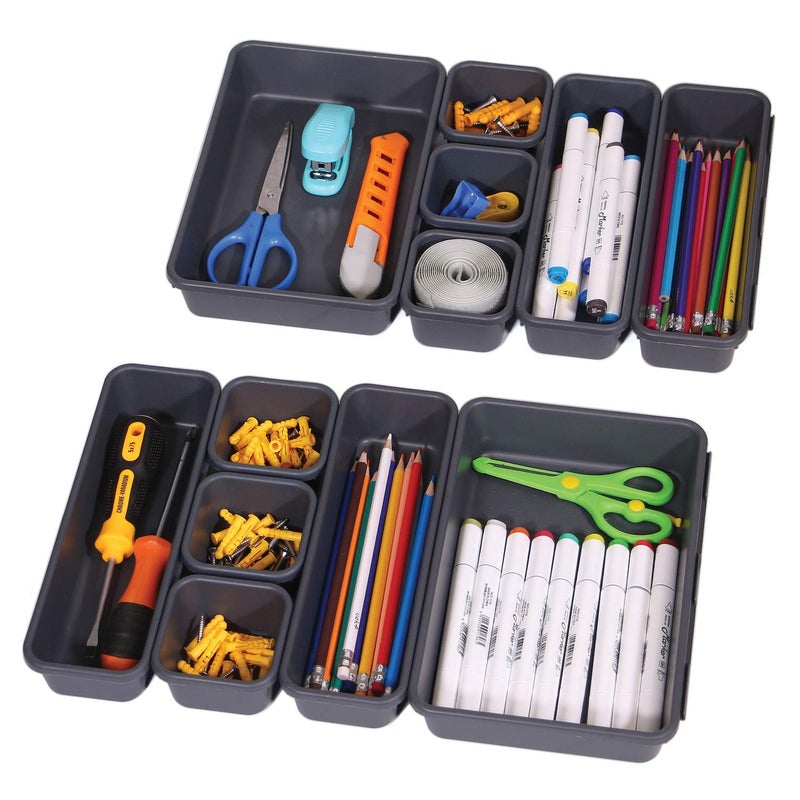 TENABORT Set of 12 Interlocking Desk Drawer Organizer Tray Dividers Plastic Shallow Narrow Drawers Organizers Separators and Storage Bins Container for Kitchen Bathroom Makeup Office Vanity Bedroom Dresser - Image 1